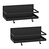 Magnetic Spice Rack, Thipoten Strong Magnetic Shelf with 2 Removable Hooks, Perfect Space Saver for Small Kitchen/ Apartment, Awesome Metal Cabinet for Holding Spices, Jars, Bottle, Beve(Black, 2Pack)