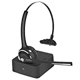 Trucker Bluetooth 5.0 Headset for Cell Phones, iDIGMALL Wireless Headphones w/Mic, Noise Cancelling Office Headset w/Charging Base for PC Laptop Call Center Skype (Black)…