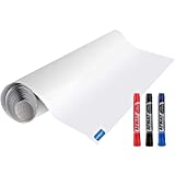 White Board Sticker, Dry Eraser Paper for Wall, Upgrade PET-No Ghost, 1.45x11ft, Stain-Proof Peel and Stick Film Self Adhesive Wall Paper Roll for Classroom/Office/Kids Painting, 3 Dry Erase Markers