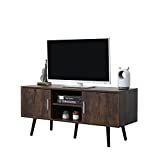 Modern TV Stand, Media Console Table for TVs up to 43 Inch, Retro TV Cabinet with 2 Storage Cabinet and Open Shelf, Rustic Entertainment Center for Living Room Bedroom, Rustic Brown