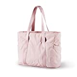BAGSMART Women Tote Bag, Large Shoulder Bag, Top Handle Handbag with Yoga Mat Buckle for Gym, Work, School, Pink
