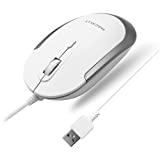 Macally Silent Wired Mouse - Slim & Compact USB Mouse for Laptop/Desktop Windows PC or Apple Mac - Designed with Optical Sensor & DPI Switch - Simple & Comfortable Wired Computer Mouse (White)
