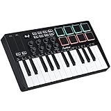 Asmuse Wireless MIDI keyboard, 25 Keys USB MIDI Controller Keyboard with Bluetooth, Professional Mini MK3 with Beat Pad, Knobs and Keys (Black)