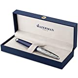 Waterman Carene Fountain Pen | Metal & Blue Lacquer | Chiselled Cap | 18K Gold Fine Nib | Blue Ink | Gift Box
