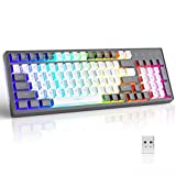 GK98 Wireless Gaming Keyboard,2.4G Rechargeable RGB Gaming Keyboard,RGB Backlit Ergonomic 98 Keys Mechanical Feeling Keyboard for Windows Mac PC Xbox PS4 Gamers(GreyWhite)