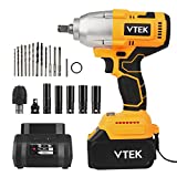 VTEK Brushless Impact Wrench 1/2 Inch Chuck,Max Torque 700N.m Cordless Impact Wrench 515 ft-lbs,Impact Gun for Car Tiers…