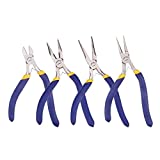 BENECREAT 4-Piece Precision Jewelry Pliers Set for Jewelry Making - Long Nose with Cutter/Round Nose/Long Nose/Side Cutting Pliers