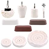 Keadic 10 Pcs Buffing Pad Polishing Wheel Kits with 3pcs Rouge Compound, Cone/Column/Mushroom/T-Shaped Wheel Grinding Head with 1/4' Handle, for Manifold, Aluminum, Stainless Steel, Chrome