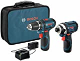 BOSCH Power Tools Combo Kit CLPK22-120 - 12-Volt Cordless Tool Set (Drill/Driver and Impact Driver) with 2 Batteries, Charger and Case , Blue