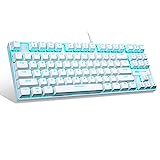 MageGee Mechanical Gaming Keyboard with Blue Switch, Compact 87 Keys Wired Computer Keyboard for Windows Laptop PC Gamer, LED Ice Blue Backlit, White