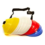 GSI Mini Soccer Cones (Pack of 40) - Small Disc Cone for Agility Drills Training Practice Football Soccer Athletics Field Markers with Shoulder Strap