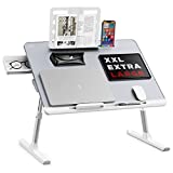 Laptop Bed Tray Desk, SAIJI Adjustable Laptop Stand for Bed, Foldable Laptop Table with Storage Drawer for Eating, Working, Writing, Gaming, Drawing (Gray, X-Large)