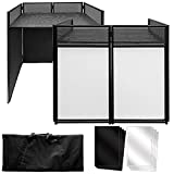 AxcessAbles Portable Folding DJ Facade Table with Black and White Scrims, Carry Cases. Standing DJ Booth - 40' W x 20'D Work Surface. For Laptop, DJ Controllers. Recording Mixer Stand (ES-01)