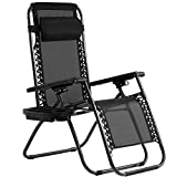 Zero Gravity Chair Patio Chairs Lounge Patio Chaise 1 Pack Adjustable Reliners for Pool Yard with Cup Holder (Black)
