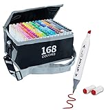 Y YOMA 168 Colors Alcohol Markers Set, Dual Tip Permanent Sketch Marker Pens with Colorless Marker Blender Highlight Pens Holders Carry Bag for Drawing Coloring
