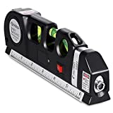 Laser Level, Qooltek Multipurpose Cross Line Laser 8 feet Measure Tape Ruler Adjusted Standard and Metric Rulers for hanging pictures