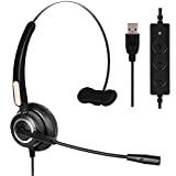 Computer USB Headset, Call Center Headset with Microphone Noise Cancelling, Wired Business Headset for Skype/PC/Laptop/Mac, Business Black