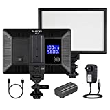 SUPON L122T Ultra-Thin LED Video Light Panel with LCD Display, Dimmable Bi-Color 3300K-5600K, CRI95+ Softer Lighting for YouTube, Studio, Outdoor Shooting, Portraits, Wedding with AC Adapter & Battery