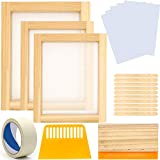 Angela&Alex 21 Pieces Screen Printing Starter Kit, 10 x 14 Inch Wood Silk Screen Printing Frame White Mesh Screen Printing Squeegees Inkjet Transparency Film and Mask Tape