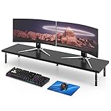 Weenson Dual Monitor Stand for Desk-Black Bamboo Monitor Stand Riser for 2 Monitors with 3 Height Adjustable Metal Legs for Home Office School Business Use