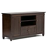 SIMPLIHOME Carlton SOLID WOOD Universal TV Media Stand, 54' Wide, Contemporary, Living Room Entertainment Center, Storage Shelves and Cabinets, for Flat Screen TVs up to 60 inch in Dark Tobacco Brown