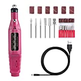 Uouteo Electric Nail Drill Kit Portable Nail File Manicure Pedicure Polishing Tools with 59' Long USB Cable, 6 Drill Bits & Sanding Bands