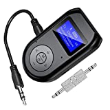 Bluetooth Transmitter Receiver, Low Latency 4-in-1 Wireless Bluetooth 5.0 Audio AUX Adapter with Display Screen for Car/Home Stereo System, TV,PC