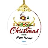 ERWEI 2021 Our First Christmas New Home Ornament 2.75' Round Crystal Hanging Ornament Decorations for Christmas Tree Party Holiday Home Keepsake Quarantine Gift Xmas Gift for Family Friends Couple