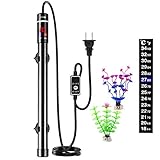 ZEETOON 300 Watt Aquarium Heater Safe Submersible Fish Tank Heater Titanium Warmer with 2 Artificial Plant 1 Stick-on Thermometer LED Digital Thermostat Controller for Salt or Fresh Water 40-75 Gallon