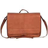 KENNETH COLE REACTION Risky Business Messenger Full-Grain Colombian Leather Crossbody Laptop Case & Tablet Day Bag, Cognac, One Size