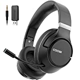 COOSII Wireless Headsets with Microphone for Gaming Study Meetings Conference, Bluetooth Headphone Foldable Over Ear Soft 40H with Retractable Mic, USB Dongle for PS5 PS4 PC Computer Cellphone Laptop