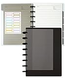 Discbound Notebook Customizable Spiral Journal Refillable 5 Subject Notebook with Removable Pages 120 Wide Ruled Disc Planner with 6 Binder Dividers & 16 Tabs for Work Meeting School, Black