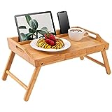 Rossie Home Bamboo Bed Tray, Lap Desk with Phone Holder - Fits Up to 15.6 Inch Laptops and Most Tablets - Natural - Style No. 78007, Medium
