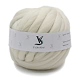 Merino Wool Big Chunky Yarn - Bulky Roving Yarn for Finger Knitting,Crocheting Felting,Making Rugs Blanket and Crafts by FLORAKNIT (Cream, Chunky-40mm-1.1LB)