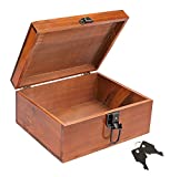 Wooden Keepsake Box, Dedoot Decorative Wooden Box Vintage Handmade Craft Large Wood Box with Lock and Key for Jewelry Gift Storage Box and Home Decor, Brown, 9.3x7.6x4.5 Inch