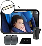 Moyu Home Baby Car Mirror, Infant Rear Facing Car Seat Mirror with Light ,Child Shatterproof Observation Mirror ,Crystal Clear View with 360° Pivot, Black