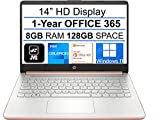 2022 Newest HP Stream 14' HD Laptop, Intel Celeron N4020(up to 2.8GHz), 8GB RAM, 128GB Space(64GB eMMC+64GB Card), 1-Year Office 365, WiFi, HDMI, USB-C, Webcam, Bluetooth, Windows 11S,Rose Gold+JVQ MP