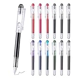 12 Pieces Multicolor Disposable Fountain Pens, Smooth-Writing Office Supplies for Sketching, Journaling, Calligraphy, Doodling and Gifts (Mixed Colors)