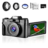 Lierhyt 4K Digital Camera for Photography,48 MP Vlogging Camera for YouTube with 180° Flip Screen,16 X Digital Zoom,Wide-Angle Lens,Macro Lens,32 GB Micro Card,2 Batteries(Black)