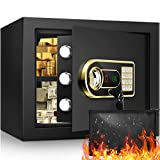 1.2Cub Fireproof Safe with Waterproof Fireproof Money Bag, Safe Box with Digital Keypad Key and Emergency Battery Box, Home Safe for Cash, Jewellery, Important Documents, Guns or Medicines