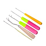 5 Pcs Hair Crochet Hook Bent Latch Hook Crochet Needle Set Tool Knitting Ventilating Needles for Hair Extension 1 Wooden Bent Latch Hook and 4 Size Plastic Latch Hook
