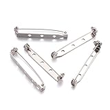KISSITTY 50-Piece Three Holes Iron Brooch Bar Pins Findings Safety Catch Back Pins Platinum 1.5' (38mm) for Craft Jewelry Making