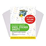 Printable Vinyl - Sticker Paper for Inkjet Printer - Glossy Printable Sticker Paper - Inkjet Printable Waterproof Sticker Paper for Cricut - Make Labels and Decal (20 Sheets, 8.5' x 11', Anti Jam)