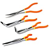 NEIKO 02105A Long Nose Plier | 4 Needle Nose Pliers Set | 11” Long Reach | Straight Angle Curved Pliers | 45 & 90 Degree