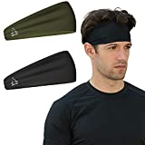 Temple Tape Headband, Sweatband and Sports Headbands Moisture Wicking Workout Sweatbands for Running, Crossfit, Skiing and Bike Helmet Friendly, 2 Piece