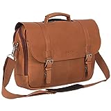 Kenneth Cole Reaction Show Business Full-Grain Colombian Leather Dual Compartment Flapover 15.6-inch Laptop Business Portfolio, Cognac