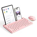 Backlit Bluetooth Keyboard and Mouse, Multi Device Compact Wireless Keyboard with RGB Mouse Combo for Mac OS, iOS, iPad Pro/Air, New iPad 10.2, Android Tablet, Windows - Pink