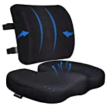 2022 Comfort Memory Foam Seat Cushion & Back / Lumbar Support Pillow for Office Chair, Car, Truck, Wheelchair for Sciatica, Tailbone & Lower Back Pain Relief, Washable Cover & Adjustable Strap