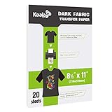 Koala 20 Sheets Dark T-shirt Transfer for Dark Color Fabric 8.5 X11 Inches Compatible with Inkjet Printer