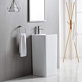 B301-SW Small Pedestal Sink Square, Eridanus 32' Tall One-Piece Pedestal Combo with Overflow, Pop-up Drain Included, Glossy White, 15-3/4″ W. x 15-3/4″ D. x 32″ H.